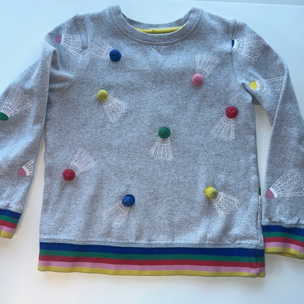 Mini Boden Badminton Shuttlecock Crew Neck Rainbow Sweatshirt 9/10